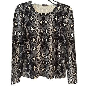 EUC J. Mclaughlin Cotton Blend Stretch Snakeskin Print Black/White Top Size M